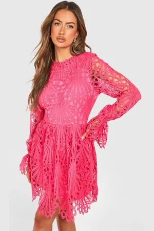 Boohoo Womens High Neck Flared Sleeve Lace Skater Dress - - 10
