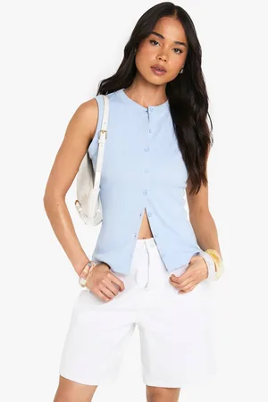 Boohoo Womens Ribbed Button Front Longline Top - - 14
