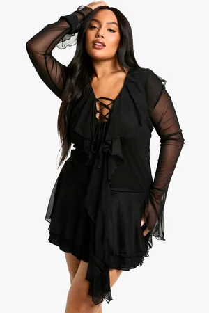 Boohoo Womens Plus Mesh Ruffle Lace Up Skater Dress - - 20
