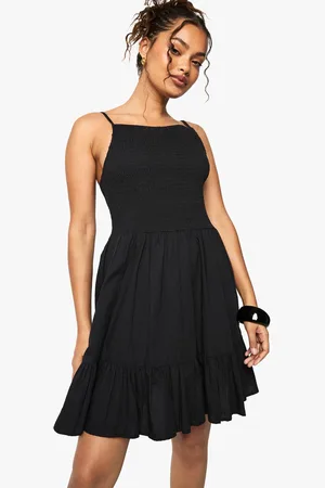 Boohoo Womens Shirred Textured Tiered Smock Mini Dress - - M