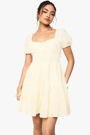 Boohoo Womens Cotton Tiered Puff Sleeve Smock Mini Dress - - M