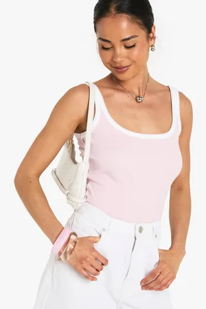 Boohoo Womens Rib Contrast Binding Strappy Vest Top - - 16