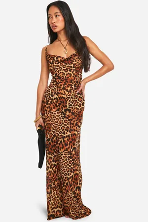 Boohoo Womens Leopard Cowl Neck Beach Maxi Dress - - L