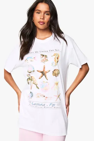 Boohoo Womens Under The Sea Shells Oversized T-shirt - - XS