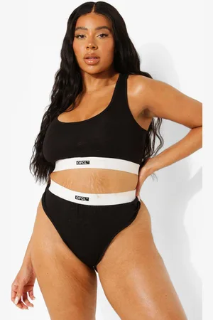 Boohoo Womens Plus Official Jersey Scoop Bralet + Thong Set - - 18