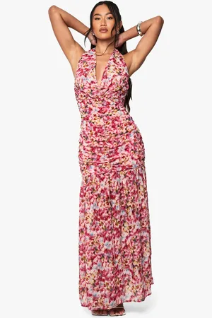 Boohoo Womens Floral Chiffon Ruched Dropped Hem Maxi Dress - - 18