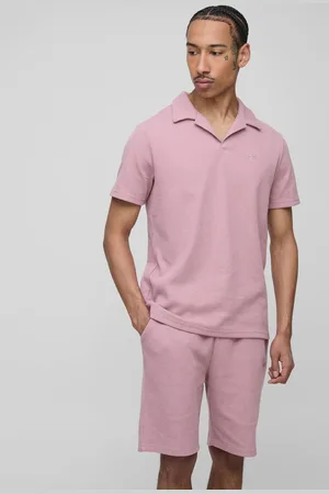 Boohoo Slim Fit Man Waffle Revere Polo & Short Set - - M