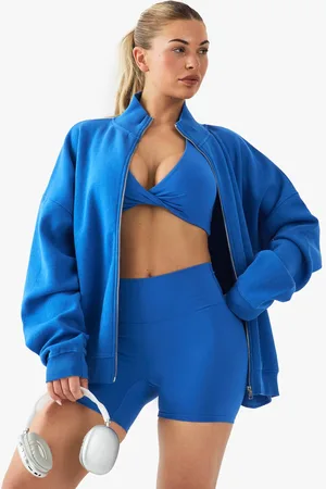 Boohoo Womens Funnel Neck Zip Through Oversized Bomber Sweatshirt - - M