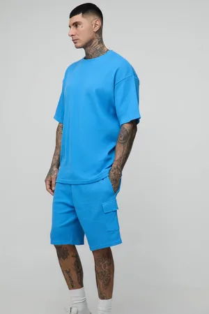 Boohoo Tall Oversized Waffle T-Shirt & Cargo Short Set - - M