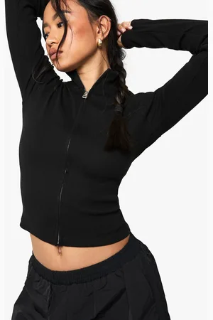 Boohoo Womens Rib Zip Through Long Sleeve Top - - 14