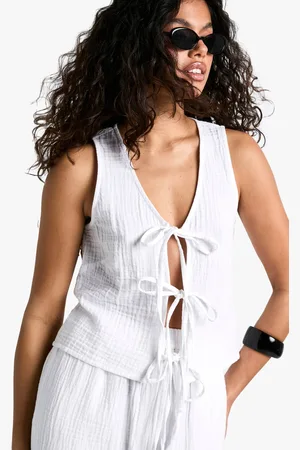 Boohoo Womens Cheesecloth Tie Front Sleeveless Top - - 12
