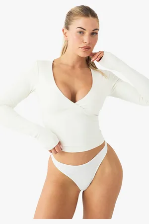 Boohoo Womens Buttery Soft Built in Padded V Neck Long Sleeve Sculpt Top - - 16