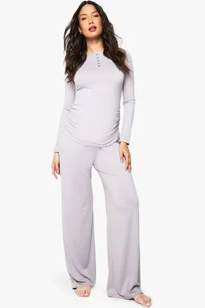 Boohoo Womens MATERNITY BUTTON DOWN NURSING LOUNGE SET - - 16