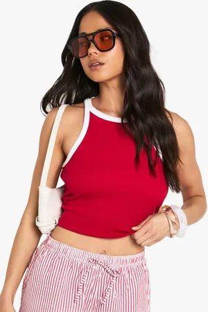 Boohoo Womens Rib Contrast Binding Racer Neck Vest Top - - 12