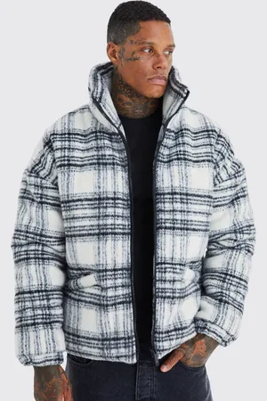 Boohoo Brushed Check Funnel Neck Puffer - - XL