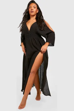 Boohoo Womens Plus Cheesecloth Cold Shoulder Maxi Beach Dress - - 26