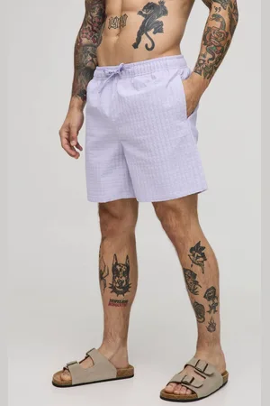Boohoo Mid Length Seersucker Check Swim Short - - M