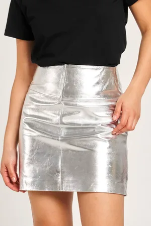 Barneys Originals Womens Silver Leather Skirt - - 16