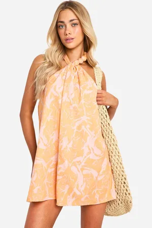 Boohoo Womens Linen Look Printed Mini Dress - - 10