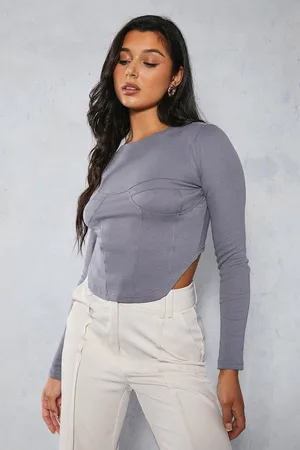 MissPap Womens Ribbed Seam Detail Long Sleeve Top - - 14
