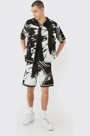 Boohoo Boxy Abstract Shirt And Short Set - - L
