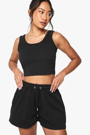 Boohoo Womens Scoop Neck Crop Top And Sweat Short Set - - M