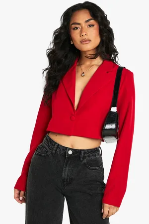 Boohoo Womens Basic Woven Relaxed Fit Crop Blazer - - 16