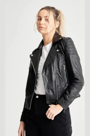 Barneys Originals Womens Textured Leather Biker Jacket - - 14