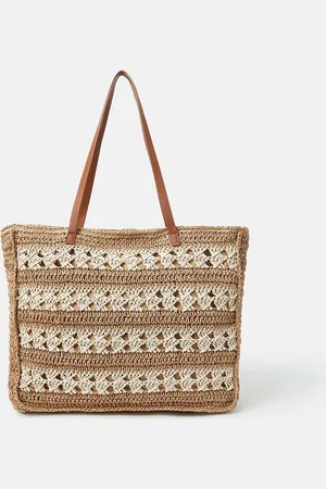 Accessorize Womens Stripe Woven Raffia Tote Bag - - One Size