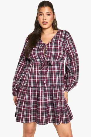 Boohoo Womens Plus Check Tie Front Smock Dress - - 28