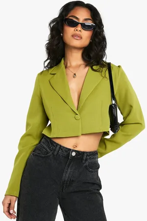 Boohoo Womens Basic Woven Relaxed Fit Crop Blazer - - 10