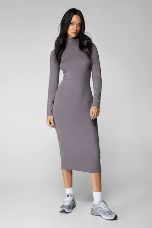 NASTY GAL Womens Premium Modal Mix Roll Neck Midi Dress - - 8