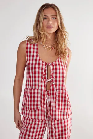 NASTY GAL Womens Gingham Tie Front Vest - - 14
