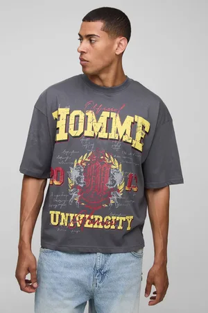 Boohoo Oversized Boxy Homme Varsity Large Scale Printed T-Shirt - - S