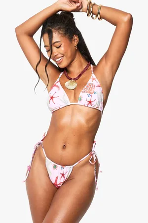 Boohoo Womens Starfish Print Triangle Bikini Top & Tie Side Bikini Bottoms Set - - 12