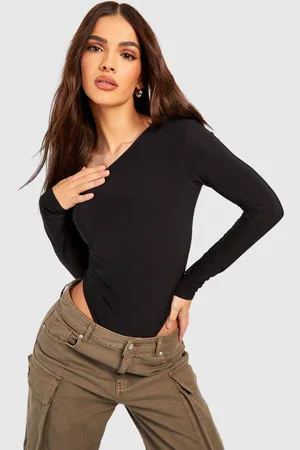 Boohoo Womens Slinky Off The Shoulder Long Sleeve Bodysuit - - 8