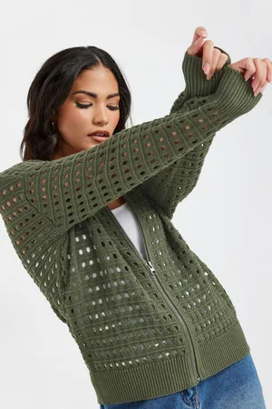 PixieGirl Womens Petite Crochet Knit Bomber Jacket - - 10-12