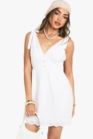 Boohoo Womens Broderie Strappy Tie Detail Mini Dress - - M