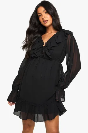 Boohoo Womens Maternity Chiffon Long Sleeve Ruffle Dress - - 8