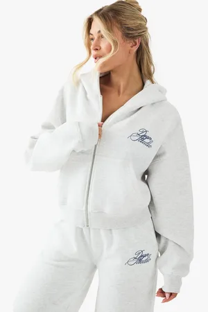 Boohoo Womens DSGN Studio Contrast Script Boxy Crop Zip Through Hoodie - - XL