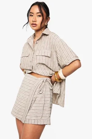 Boohoo Womens Woven Linen Look Striped Skort - - 12