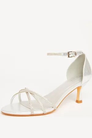Quiz Womens Silver Diamante Cross Strap Heels - - 7