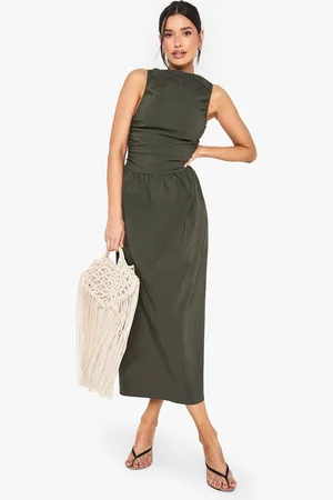 Boohoo Womens Tall Ruched Drop Waist Sleeveless Midaxi Dress - - 16