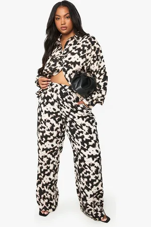 Boohoo Womens Plus Abstract Elasticated Back Wide Leg Trousers - - 28
