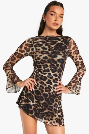Boohoo Womens Leopard Mesh A-Line Mini Dress - - 18
