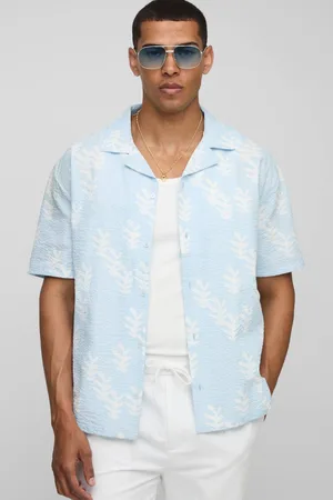 Boohoo Oversized Leaf AOP Seersucker Shirt - - XS
