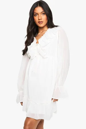 Boohoo Womens Maternity Chiffon Long Sleeve Ruffle Dress - - 10