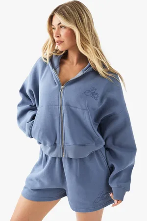 Boohoo Womens DSGN Studio Contrast Script Boxy Crop Zip Through Hoodie - - XL