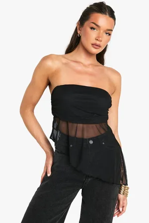 Boohoo Womens Mesh Bandeau Asym Hem Top - - 16