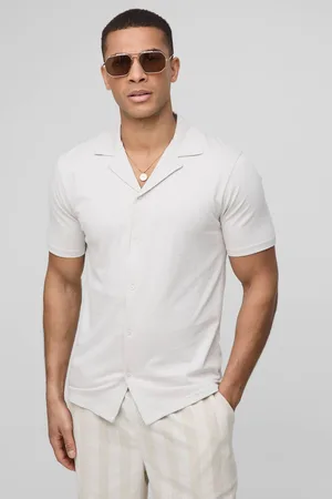 Boohoo Slim Fit Jersey Short Sleeve Revere Shirt - - L